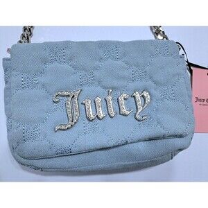 Juicy Couture Denim Crossbody Blue Silver Chain Strap Gothic Jeweled New